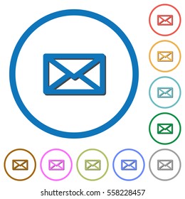 Message flat color vector icons with shadows in round outlines on white background