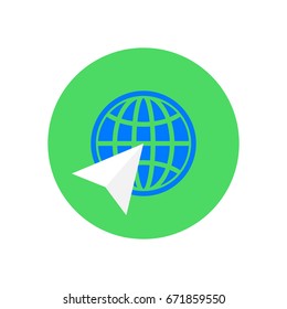 Message flat icon. Round colorful button, Globe and paper plane circular vector sign, logo illustration. Flat style design