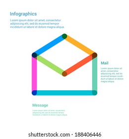 Message flat line icon infographic illustration template for web or brochure. Letter, communication concept.