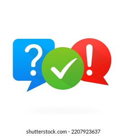 Message in the form of a question mark, warning, tick. Vector illustration