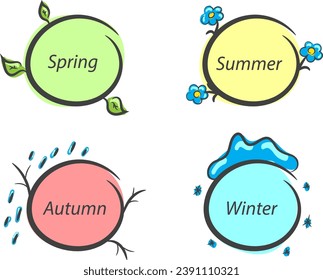 Message frames nature seasons spring summer autumn winter color set. Vector illustration.