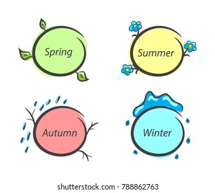 Message frames nature seasons spring summer autumn winter color set. Vector illustration