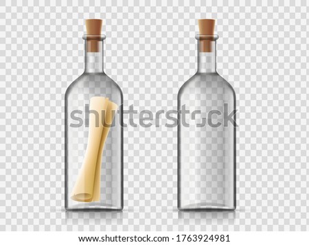 Message in a glass bottle. Template isolated on a transparent background. Vector illustration