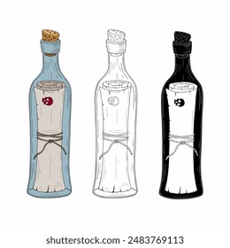 Message in a glass bottle, Vector illustration