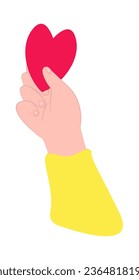Mensaje. Mano sosteniendo un corazón rojo. Concepto de amor.