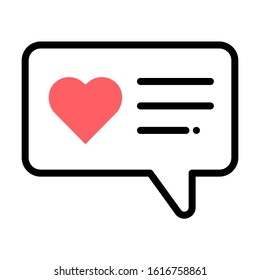 Message with heart icon. Simple design. Line vector. Isolate on white background.