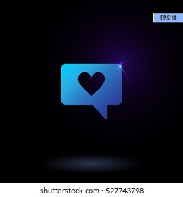 Message with heart vector icon. Graphic symbol for web design, logo. Isolated sign on a black background.