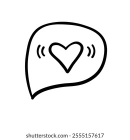 A message with a heart. Vector message I love you. A black and white hand-drawn icon. For Valentine's Day, declarations of love, gratitude, messages on social networks.