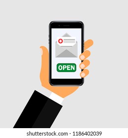 Message from the hospital on the phone. Vector illustration. Flat design for business financial marketing banking web concept cartoon illustration.