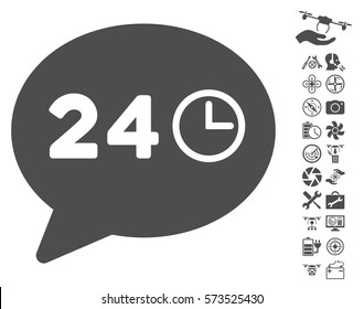 Message Hours icon with bonus drone tools icon set. Vector illustration style is flat iconic symbols on white background.