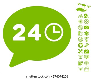 Message Hours icon with bonus nanocopter tools symbols. Vector illustration style is flat iconic symbols on white background.