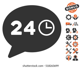 Message Hours icon with bonus tools pictograph collection. Vector illustration style is flat iconic orange and gray symbols on white background.