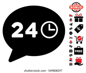 Message Hours icon with free bonus clip art. Vector illustration style is flat iconic symbols, intensive red and black colors, white background.