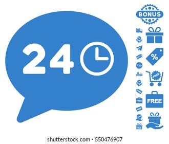 Message Hours icon with free bonus pictures. Vector illustration style is flat iconic symbols, cobalt color, white background.