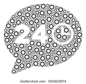 Message Hours mosaic of gear components. Vector gearwheel components are combined into message hours composition.