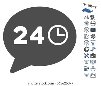 Message Hours pictograph with bonus quad copter service clip art. Vector illustration style is flat iconic cobalt and gray symbols on white background.