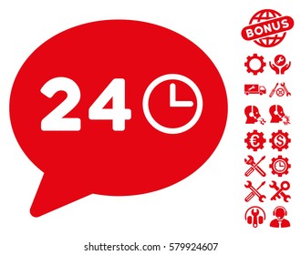 Message Hours pictograph with bonus settings pictograms. Vector illustration style is flat iconic red symbols on white background.