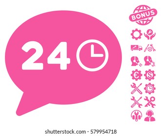 Message Hours pictograph with bonus setup tools images. Vector illustration style is flat iconic pink symbols on white background.