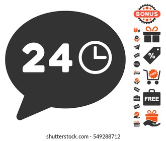 Message Hours pictograph with free bonus clip art. Vector illustration style is flat iconic symbols, orange and gray colors, white background.