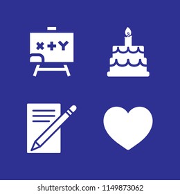 message icon. 4 message set with blackboard, write letter, like and happy birthday vector icons for web and mobile app