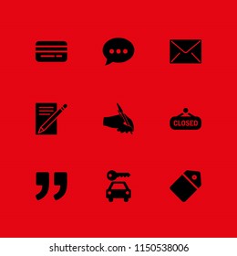 message icon. 9 message set with card, chat, quote and closed vector icons for web and mobile app