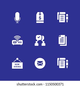 message icon. 9 message set with content, communication, notepad and tag vector icons for web and mobile app