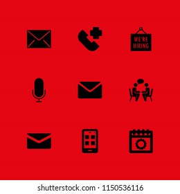 message icon. 9 message set with hospital phone, daily calendar, hiring and microphone vector icons for web and mobile app