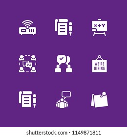 message icon. 9 message set with leader of a group with an empty speech bubble, post it, chat and router vector icons for web and mobile app