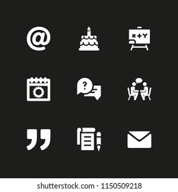 message icon. 9 message set with quote, blackboard, daily calendar and happy birthday vector icons for web and mobile app