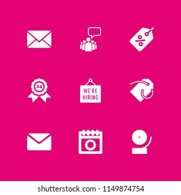 message icon. 9 message set with tag, sticker, daily calendar and mail vector icons for web and mobile app