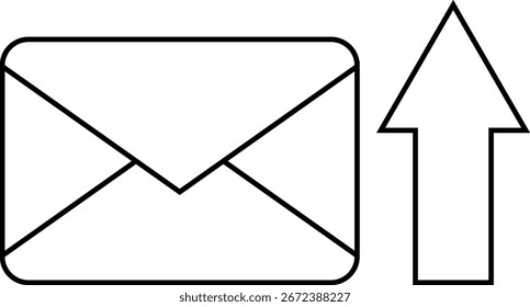 Nachrichtensymbol und Pfeil nach oben Symbol auf weißem Hintergrund.mit schwarzen Linien