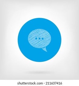 Message icon in blue color and in flat and doodle style. White and blue colors, small shadow under icon.