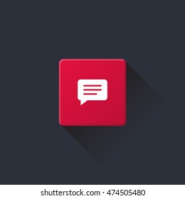 message icon or button in flat style with long shadow, isolated vector illustration on transparent background