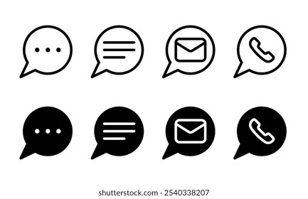 Icono de mensaje. Icono de chat y cita, SMS, burbuja de discurso, Marcar o marcar, Iconos de cita de comentario. Casilla de verificación e iconos de línea. Piensa, charla aprobada, burbuja de discurso. Ilustración vectorial