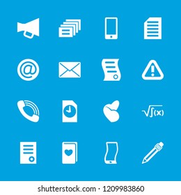 Message icon. collection of 16 message filled icons such as document, call, pen, phone, bill of house sell, mail, square root. editable message icons for web and mobile.