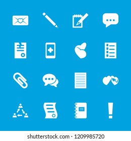 Message icon. collection of 16 message filled icons such as document, paper, hand on smartphone, love letter, i love you, chat. editable message icons for web and mobile.