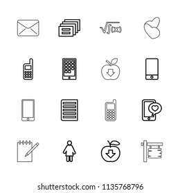 Message icon. collection of 16 message outline icons such as woman, apple download, phone with heart, phone, document. editable message icons for web and mobile.