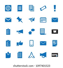 Message icon. collection of 25 message filled icons such as mail, calendar, phone, document, glued note, wavy phone, paper airplane. editable message icons for web and mobile.