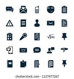 Message icon. collection of 25 message filled icons such as pin, rolling eyes emoji, warning, love letter, document, chat. editable message icons for web and mobile.