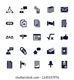 Message icon. collection of 25 message filled icons such as resume, paper, square root, love letter, man with chat bubblle. editable message icons for web and mobile.