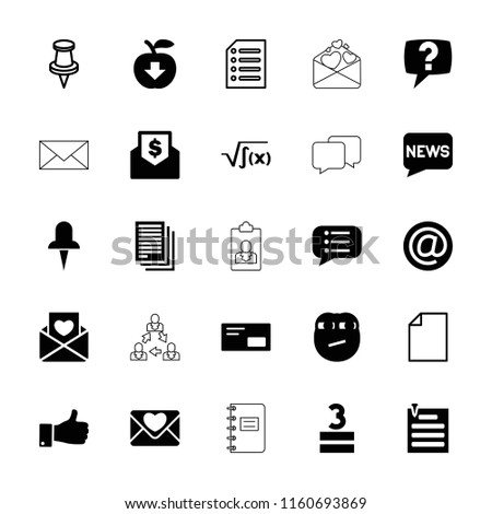 Message icon. collection of 25 message filled and outline icons such as thumb up, paper pin, envelop, envelope with dollar bill. editable message icons for web and mobile.