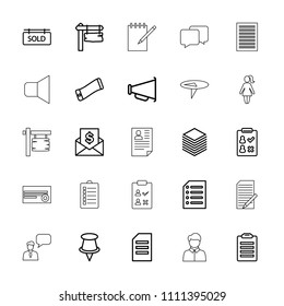 Message icon. collection of 25 message outline icons such as paper, pin, check list, direction board, wavy phone, sold tag. editable message icons for web and mobile.
