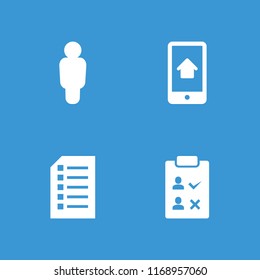 Message icon. collection of 4 message filled icons such as home on phone display, user, check list. editable message icons for web and mobile.