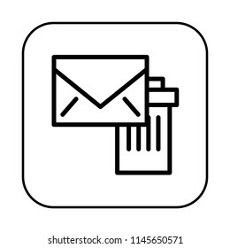 Message Icon. Deleting Envelope and Sending to Recycle Bin. Editable stroke flat icons. Simple thin line art logo. Web app button. Vector illustration. 