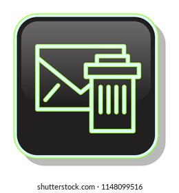 Message Icon. Deleting Envelope and Sending to Trash Bin. Editable stroke flat icons. Simple thin line art logo. Neon button. Vector illustration. 