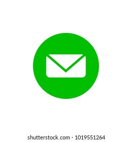 Message icon, email, letter sign, white on white/green background. Vector flat illustration.