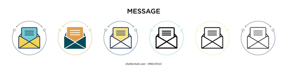 Message icon in filled, thin line, outline and stroke style. Vector illustration of two colored and black message vector icons designs can be used for mobile, ui, web