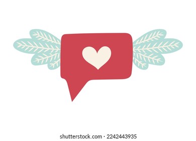 Message icon with heart and wings. Valentines Day Card. Vector illustration