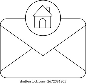 message icon with house icon with white background.with black lines