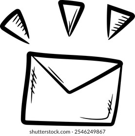 Ilustración de icono de mensaje, Vector de sobre dibujado a mano